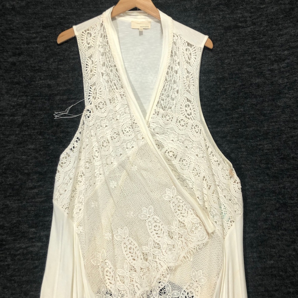 Dept222 Lace Overlay Vest Sleeveless Draped Open Front Cream 1X - Picture 10 of 10